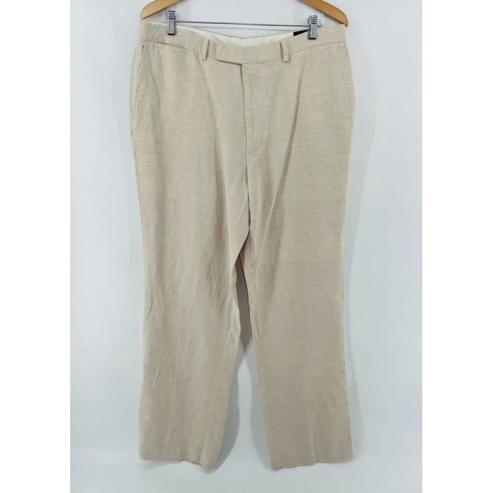 Claiborne Linen Blend Pants Men 36x34 (Fits 36x32) Beige Beachy Wedding Vacation